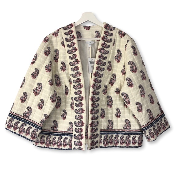J. Jill Boho Quilted Paisley Porcelain Jacket XL Petite Cotton - Picture 1 of 16